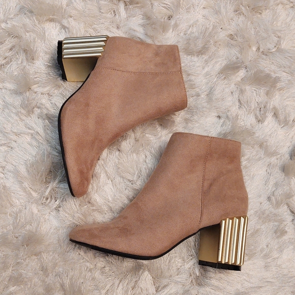 gold block heel booties